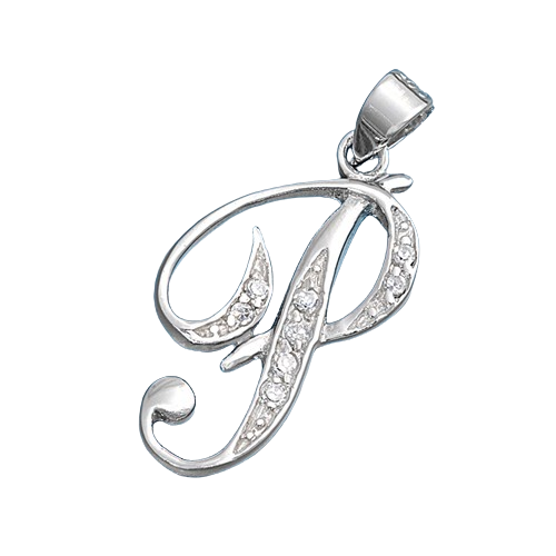 Sterling Silver Clear CZ P Initial Pendant