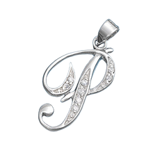 Load image into Gallery viewer, Sterling Silver Clear CZ P Initial Pendant