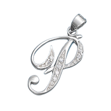 Sterling Silver Clear CZ P Initial Pendant