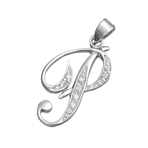 Sterling Silver Clear CZ P Initial Pendant