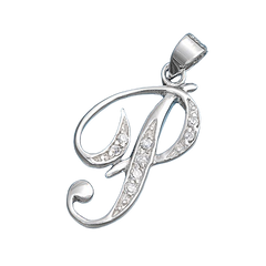 Sterling Silver Clear CZ P Initial Pendant