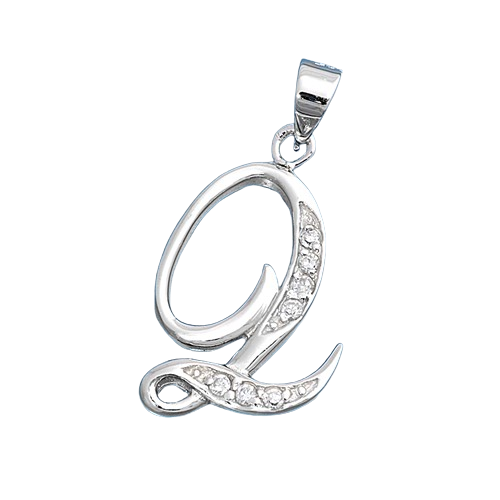 Sterling Silver Clear CZ Q Initial Pendant