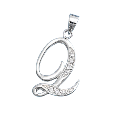 Sterling Silver Clear CZ Q Initial Pendant
