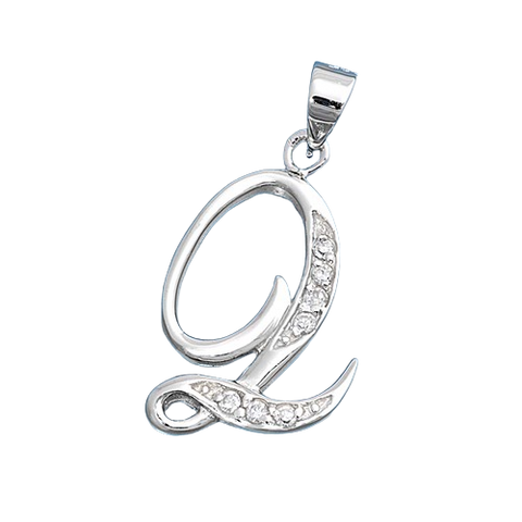 Sterling Silver Clear CZ Q Initial Pendant