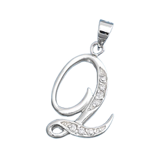 Sterling Silver Clear CZ Q Initial Pendant