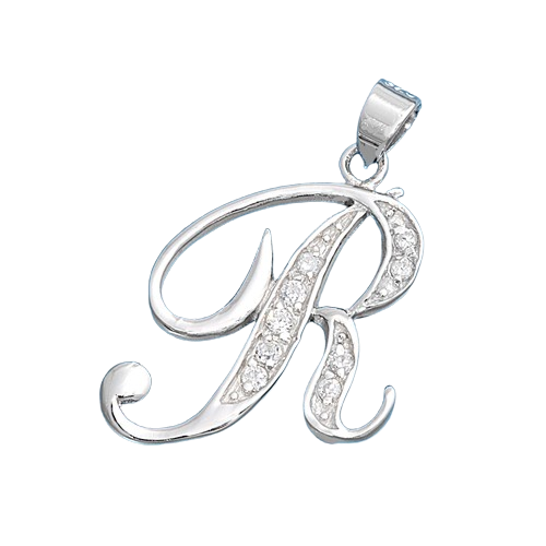 Sterling Silver Clear CZ R Initial Pendant