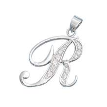 Load image into Gallery viewer, Sterling Silver Clear CZ R Initial Pendant