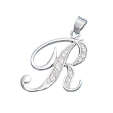 Sterling Silver Clear CZ R Initial Pendant