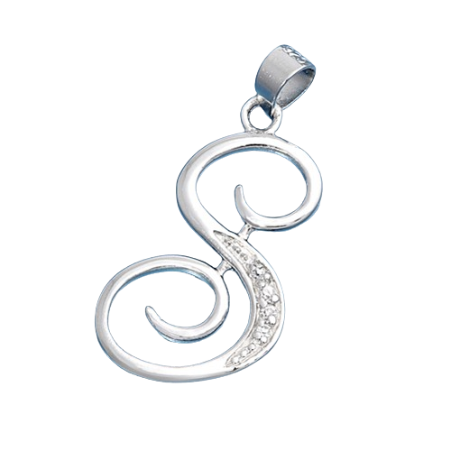 Sterling Silver Clear CZ S Initial Pendant