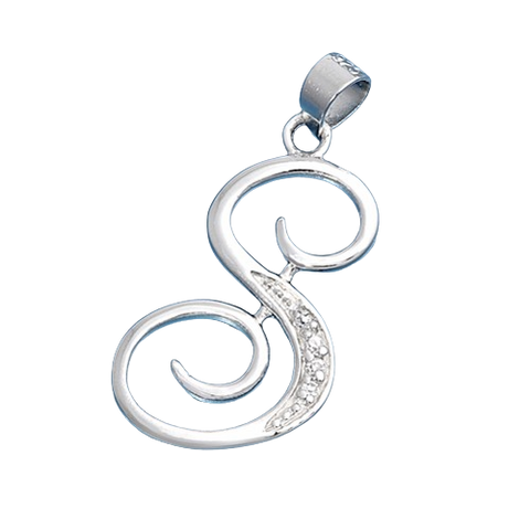 Sterling Silver Clear CZ S Initial Pendant