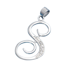 Sterling Silver Clear CZ S Initial Pendant