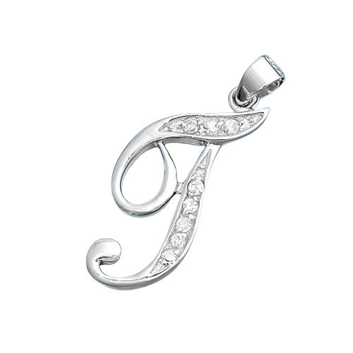 Sterling Silver Clear CZ T Initial Pendant