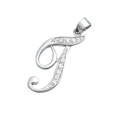 Load image into Gallery viewer, Sterling Silver Clear CZ T Initial Pendant