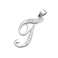 Sterling Silver Clear CZ T Initial Pendant
