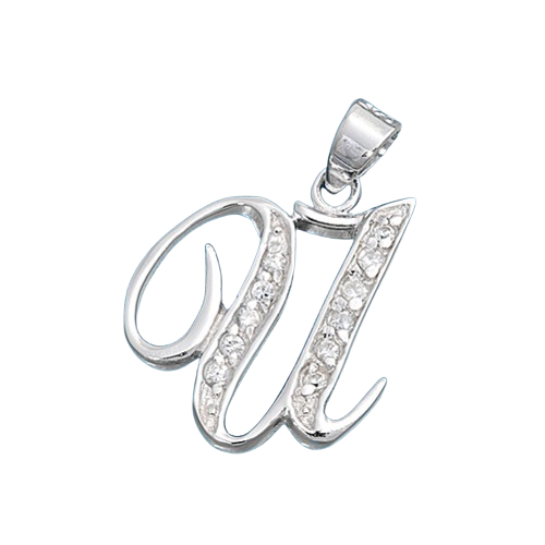 Sterling Silver Clear CZ U Initial Pendant