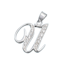 Load image into Gallery viewer, Sterling Silver Clear CZ U Initial Pendant