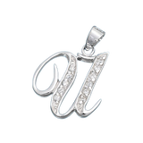 Sterling Silver Clear CZ U Initial Pendant