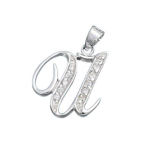 Sterling Silver Clear CZ U Initial Pendant