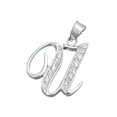 Sterling Silver Clear CZ U Initial Pendant