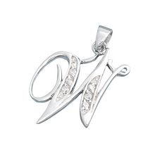 Load image into Gallery viewer, Sterling Silver Clear CZ W Initial Pendant