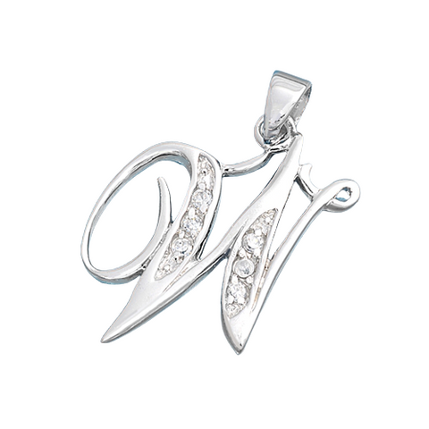 Sterling Silver Clear CZ W Initial Pendant