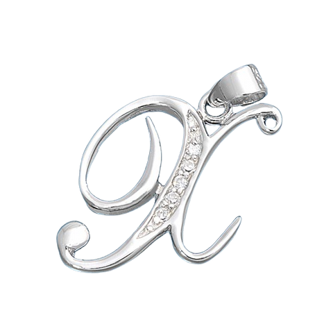 Sterling Silver Clear CZ X Initial Pendant