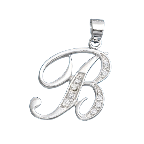 Sterling Silver Clear CZ B Initial Pendant