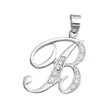 Sterling Silver Clear CZ B Initial Pendant