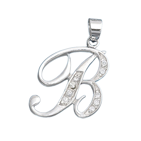 Sterling Silver Clear CZ B Initial Pendant