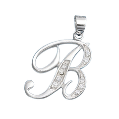 Sterling Silver Clear CZ B Initial Pendant