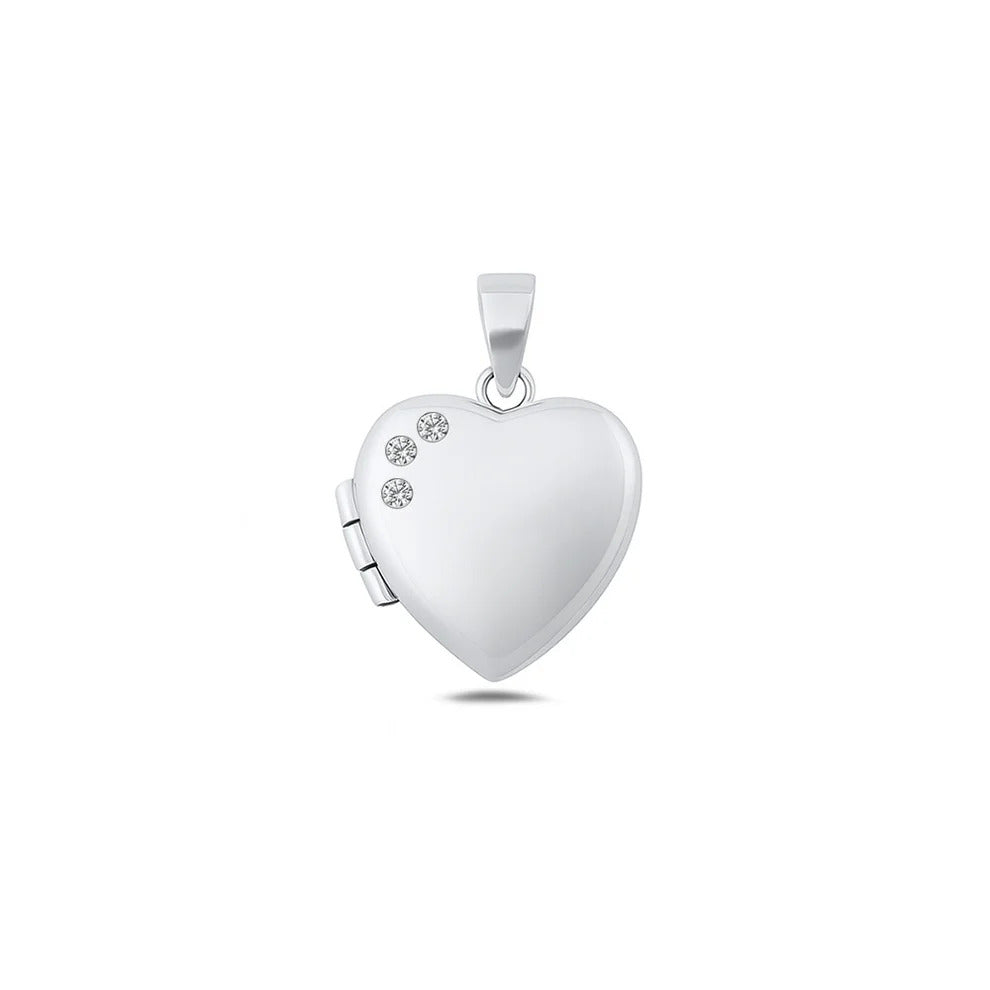 Sterling Silver Polished Clear CZ Heart Locket Pendant