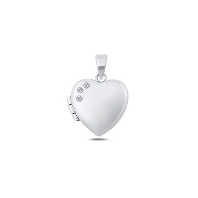 Sterling Silver Polished Clear CZ Heart Locket Pendant