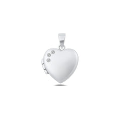 Sterling Silver Polished Clear CZ Heart Locket Pendant