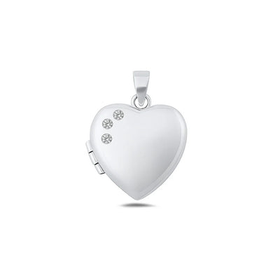Sterling Silver Polished 17.3mm Clear CZ Heart Locket Pendant