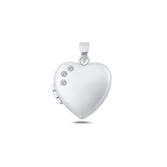 Sterling Silver Polished 17.3mm Clear CZ Heart Locket Pendant