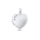 Sterling Silver Polished 20.2mm Clear CZ Heart Locket Pendant