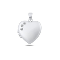 Sterling Silver Polished 20.2mm Clear CZ Heart Locket Pendant
