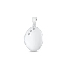 Sterling Silver Polished 17mm Clear CZ Oval Locket Pendant