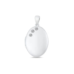 Sterling Silver Polished Clear CZ 20.4mm Oval Locket Pendant
