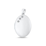 Sterling Silver Polished 23mm Clear CZ Oval Locket Pendant
