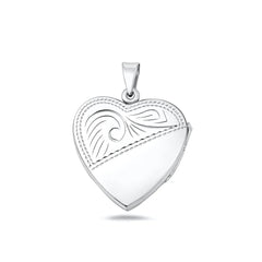 Sterling Silver Polished Engraved 26mm Heart Locket Pendant