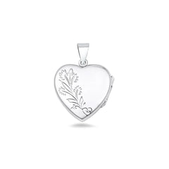 Sterling Silver Polished Engraved Heart 20mm Locket Pendant