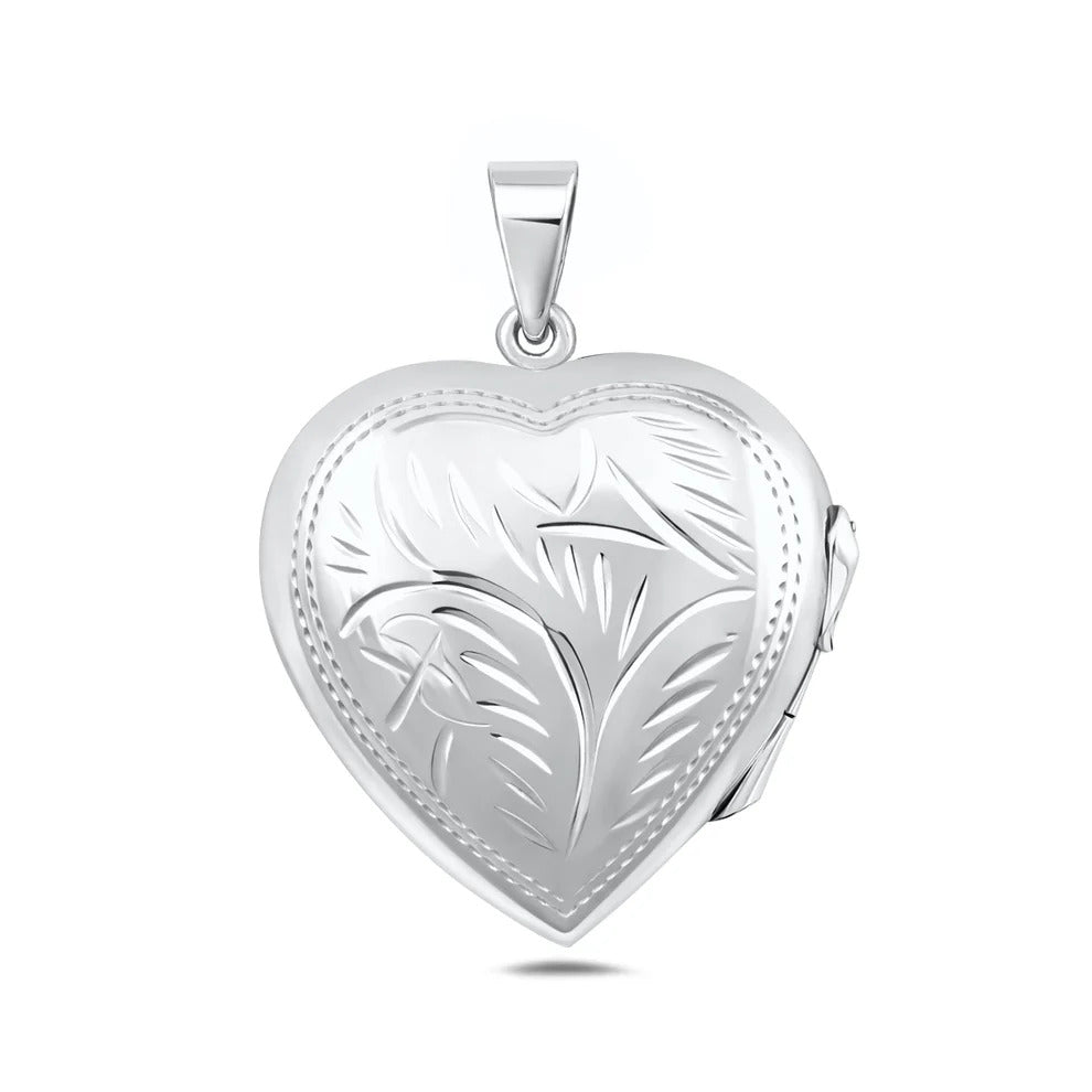 Sterling Silver Polished 30mm Heart Engraved Locket Pendant