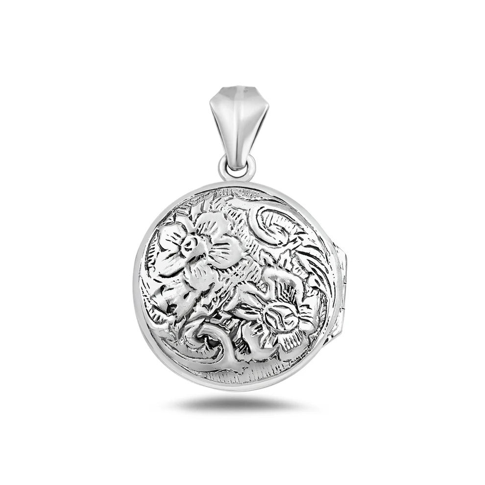 Sterling Silver Oxidized And Polished Flowers Locket Pendant