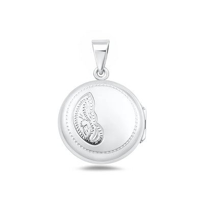 Sterling Silver Polished Engraved Round 25mm Locket Pendant