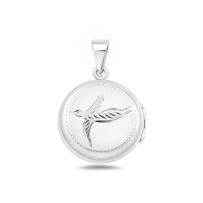Sterling Silver Polished Bird Engraved Locket Pendant
