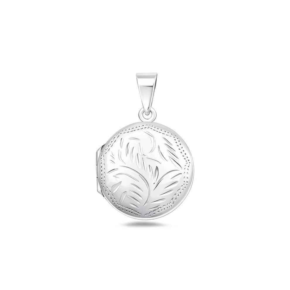 Sterling Silver Polished Engraved Round Locket Pendant