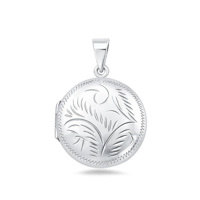 Sterling Silver Polished 29mm Engraved Round Locket Pendant