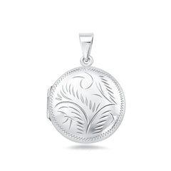 Sterling Silver Polished 29mm Engraved Round Locket Pendant