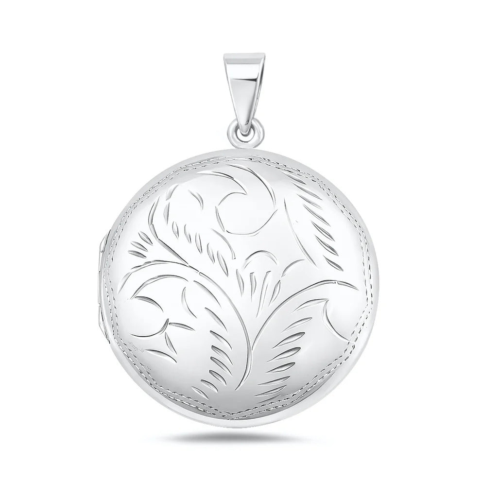 Sterling Silver Polished 35mm Engraved Round Locket Pendant
